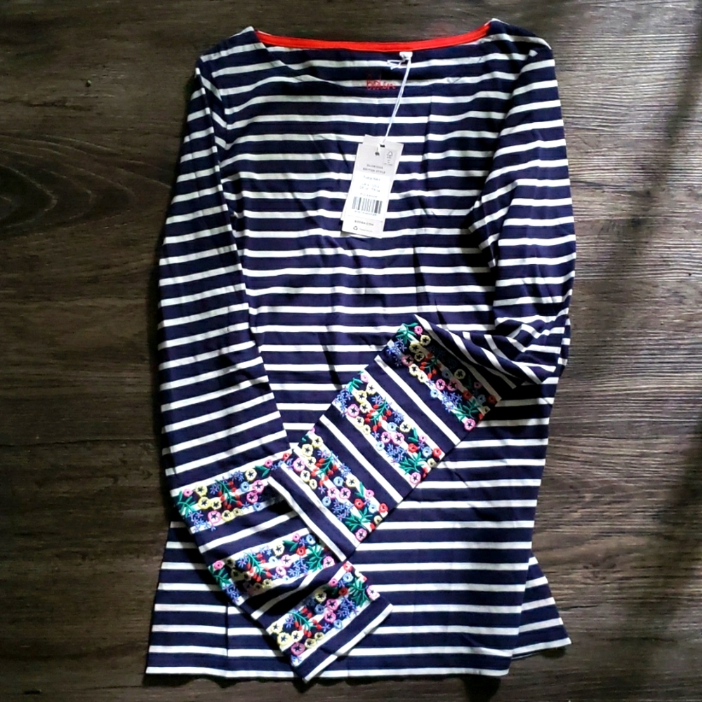 Boden Breton Top Long Sleeve Embroidered Shirt